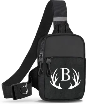 Initial Letter Small Crossbody Sling Bag for Men Women Double Pocket Chest Bag Trendy Water Resistant Fanny Pack Mini Phone Cross Body Bag for Travel Sports Workout Running (Black B)