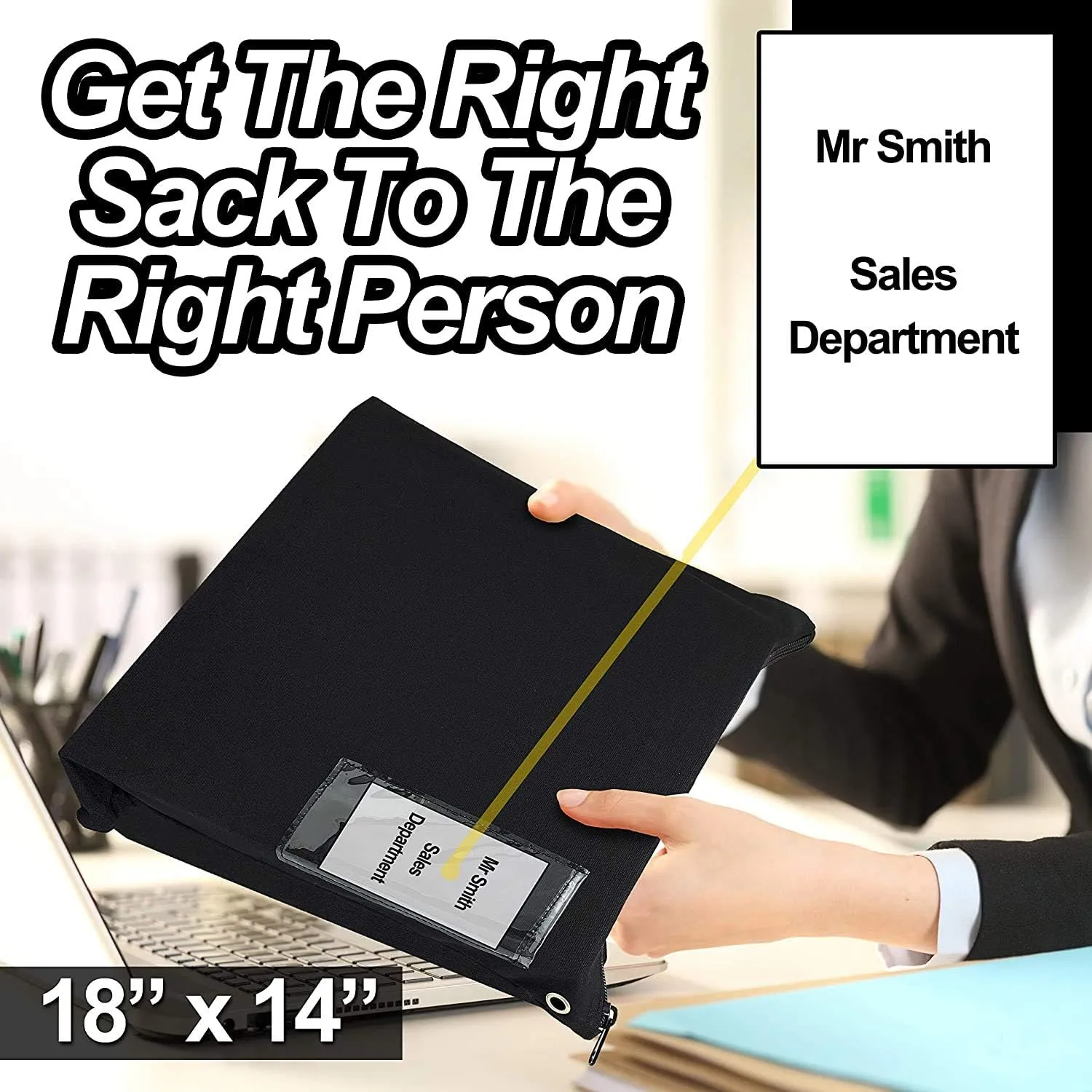Interoffice Mailer Transit Sack  Extra Large & Durable  Black Canvas Zipper Bank Bag with ID Window (18" x 14", 50 Bags)