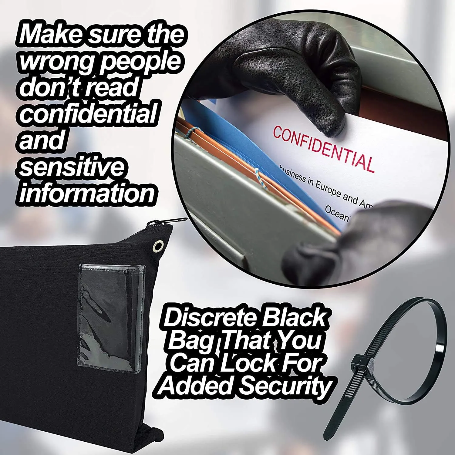 Interoffice Mailer Transit Sack  Extra Large & Durable  Black Canvas Zipper Bank Bag with ID Window (18" x 14", 50 Bags)