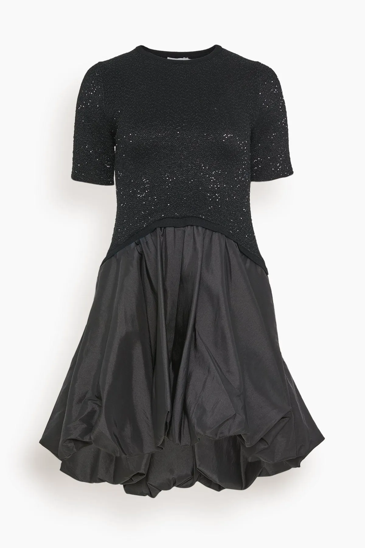 Kenz Short Sleeve Combo Ruffle Mini Dress in Black