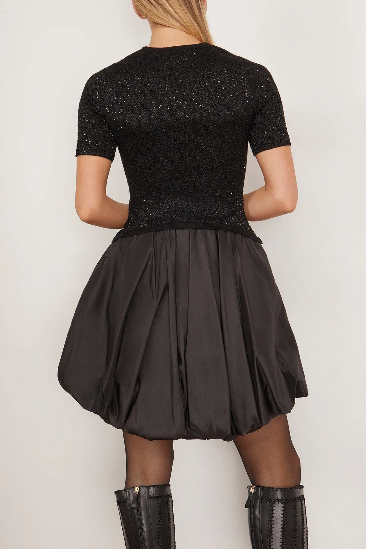 Kenz Short Sleeve Combo Ruffle Mini Dress in Black