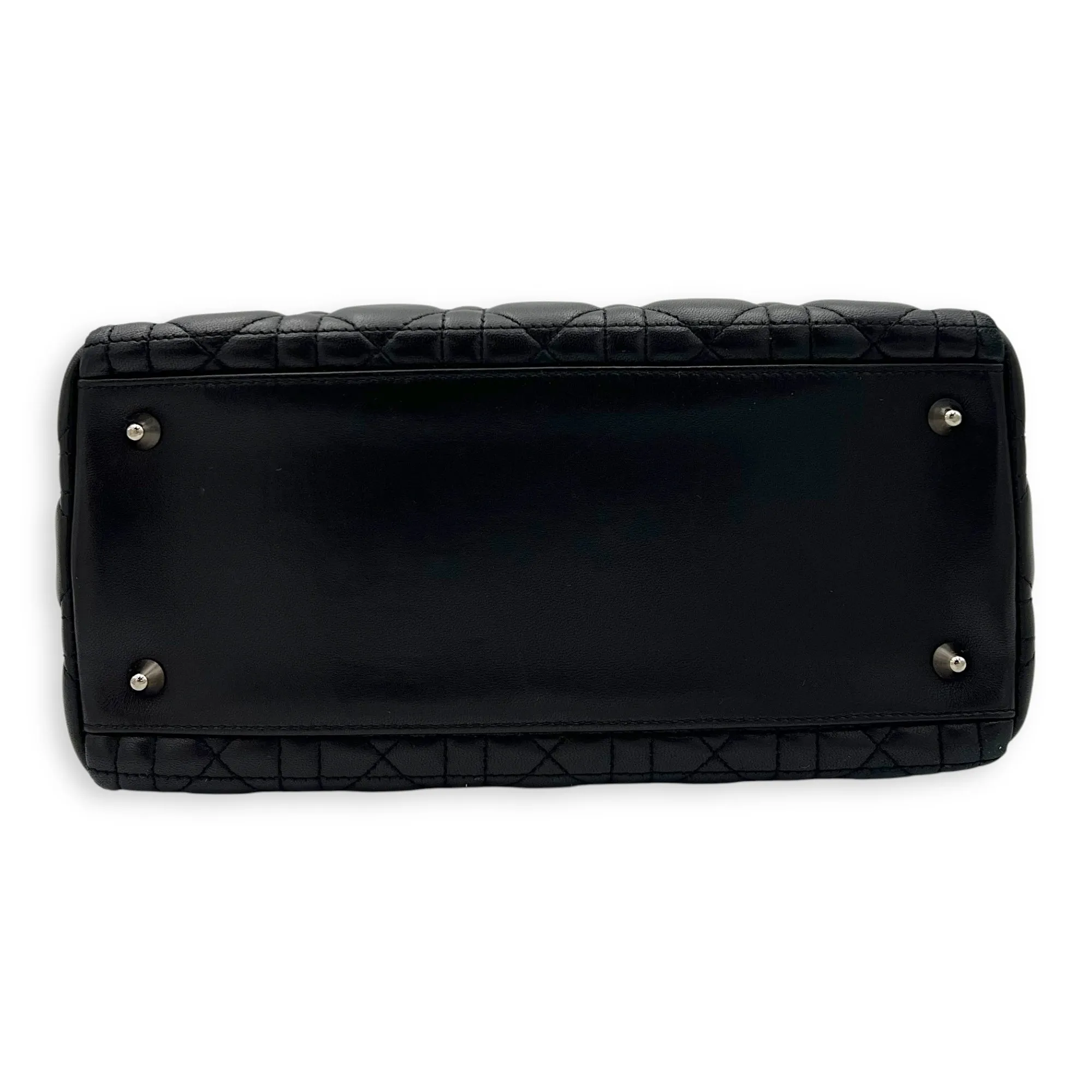 Lady Dior Medium Black Top Handle Bag in Lambskin, Silver hardware