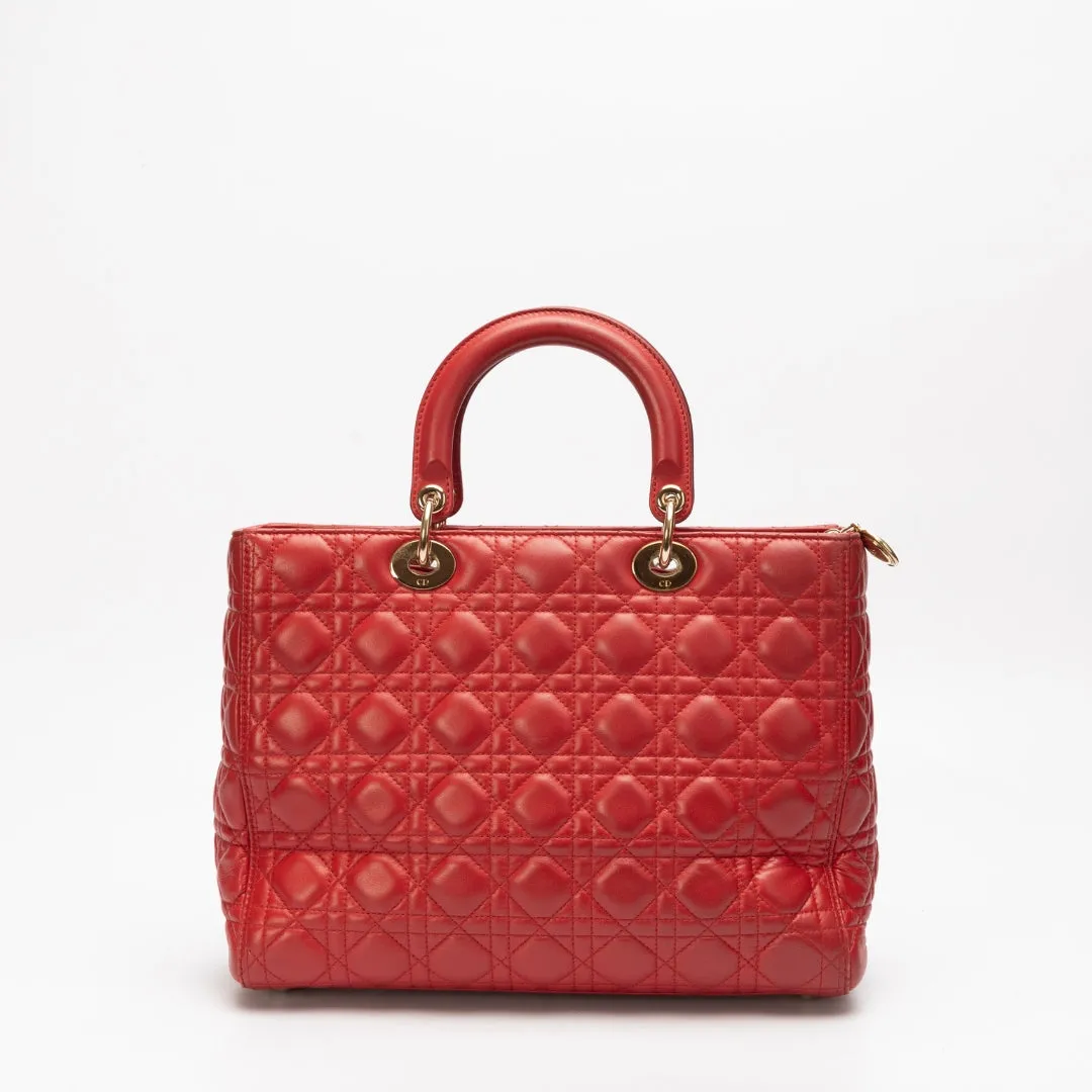 Lady Dior Red Cannage Quilted Leather Bag