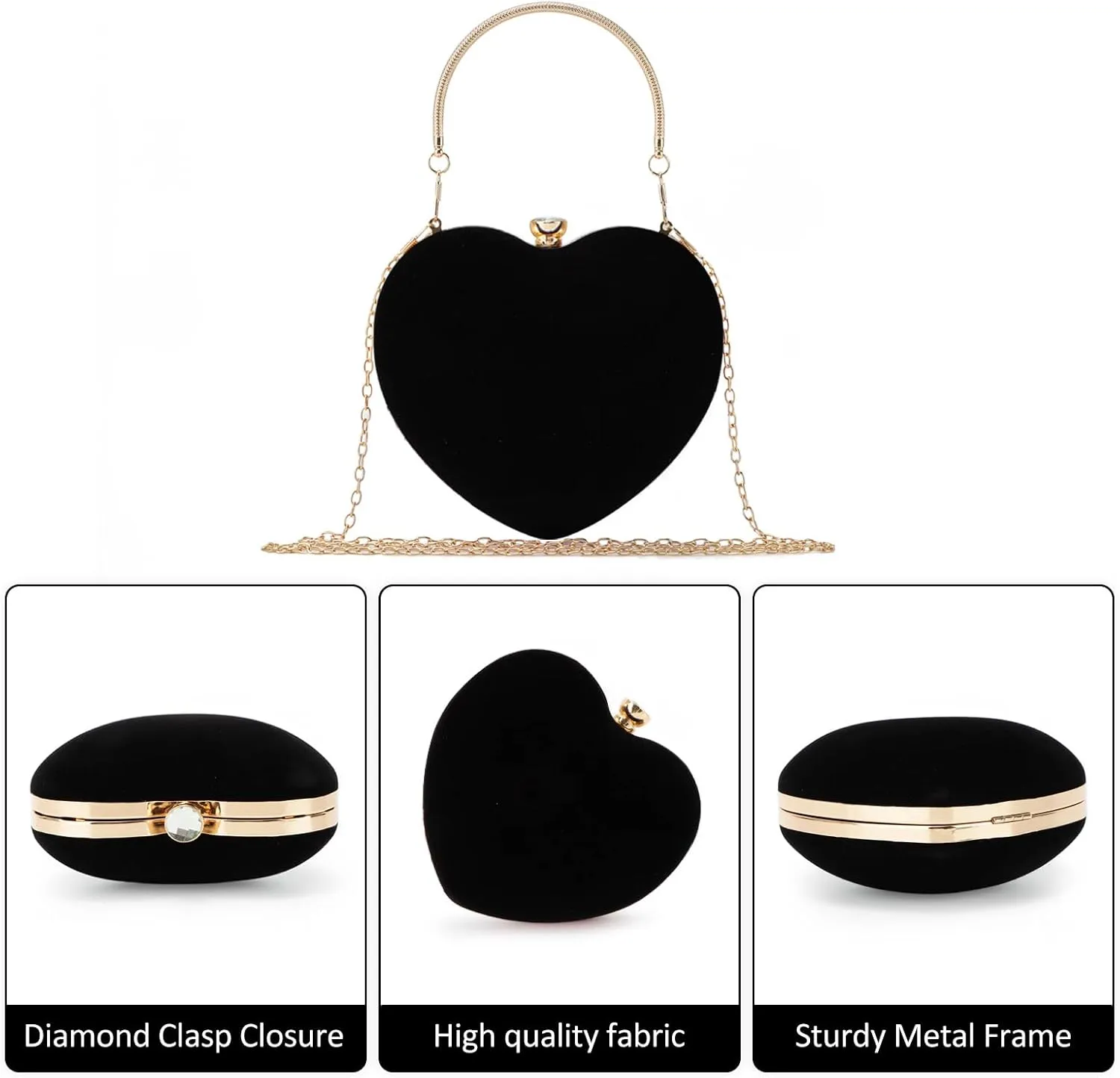 Lanpet Women Heart Shaped Evening Bag Mini Clutch Purse Chain Strap Shoulder Bag Handbag for Wedding Cocktail Party 