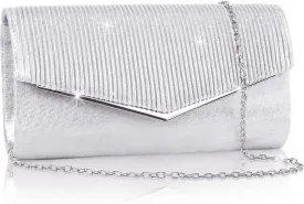 Larcenciel Clutch Purses for Women, Bling Vertical Lines Envelope Evening Bag w/Chain, Formal Ladies Handbags,9.05x1.97x4.72
