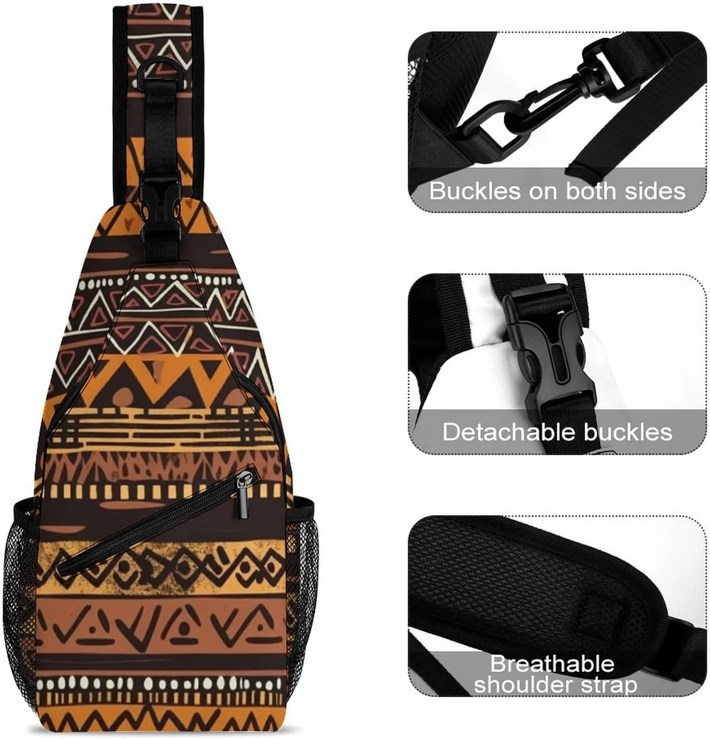 Lightweight Chest Bag Crossbody Bag African Mud Cloth Tribal Sling Backpack for Women Men Sports Travel