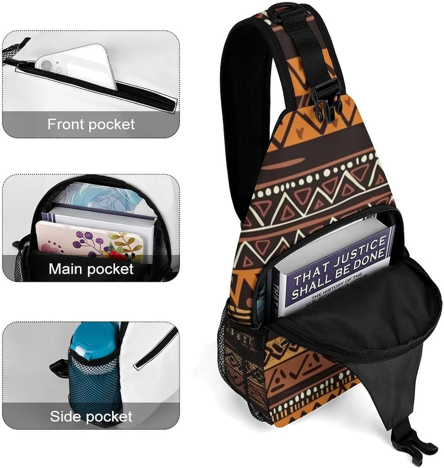 Lightweight Chest Bag Crossbody Bag African Mud Cloth Tribal Sling Backpack for Women Men Sports Travel