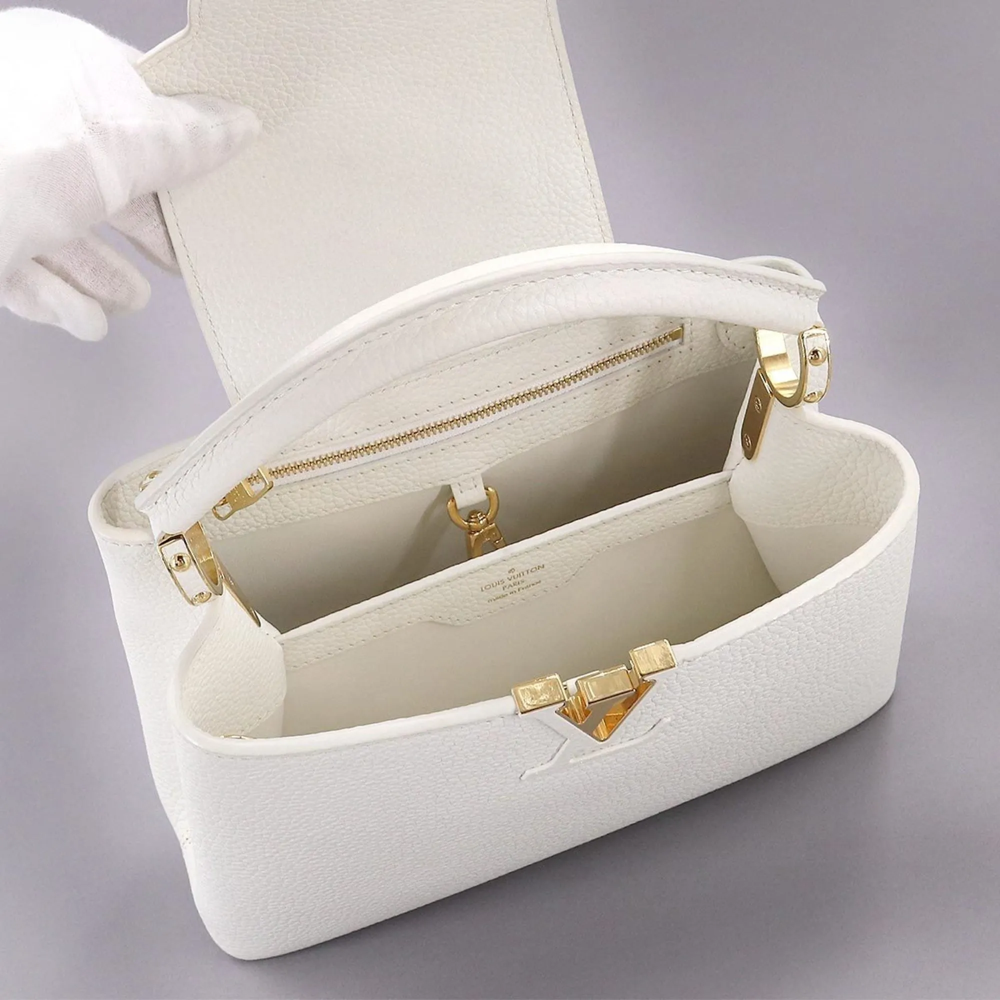 LOUIS VUITTON Capucines BB 2way Hand Shoulder Bag Taurillon Leather Snow White M55832 RFID