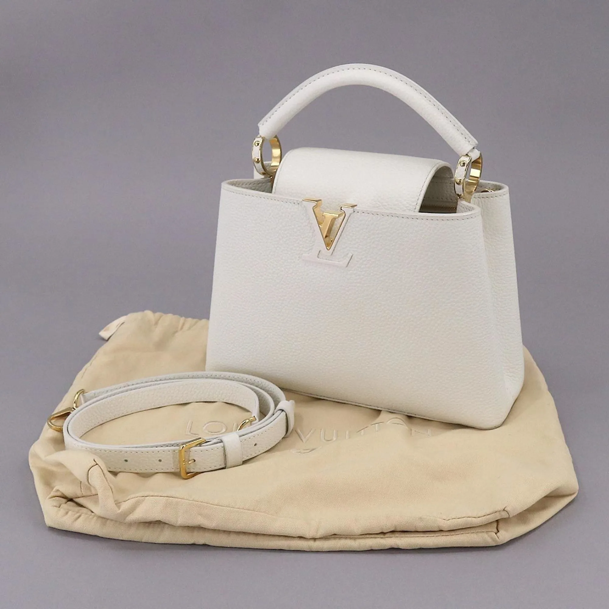 LOUIS VUITTON Capucines BB 2way Hand Shoulder Bag Taurillon Leather Snow White M55832 RFID