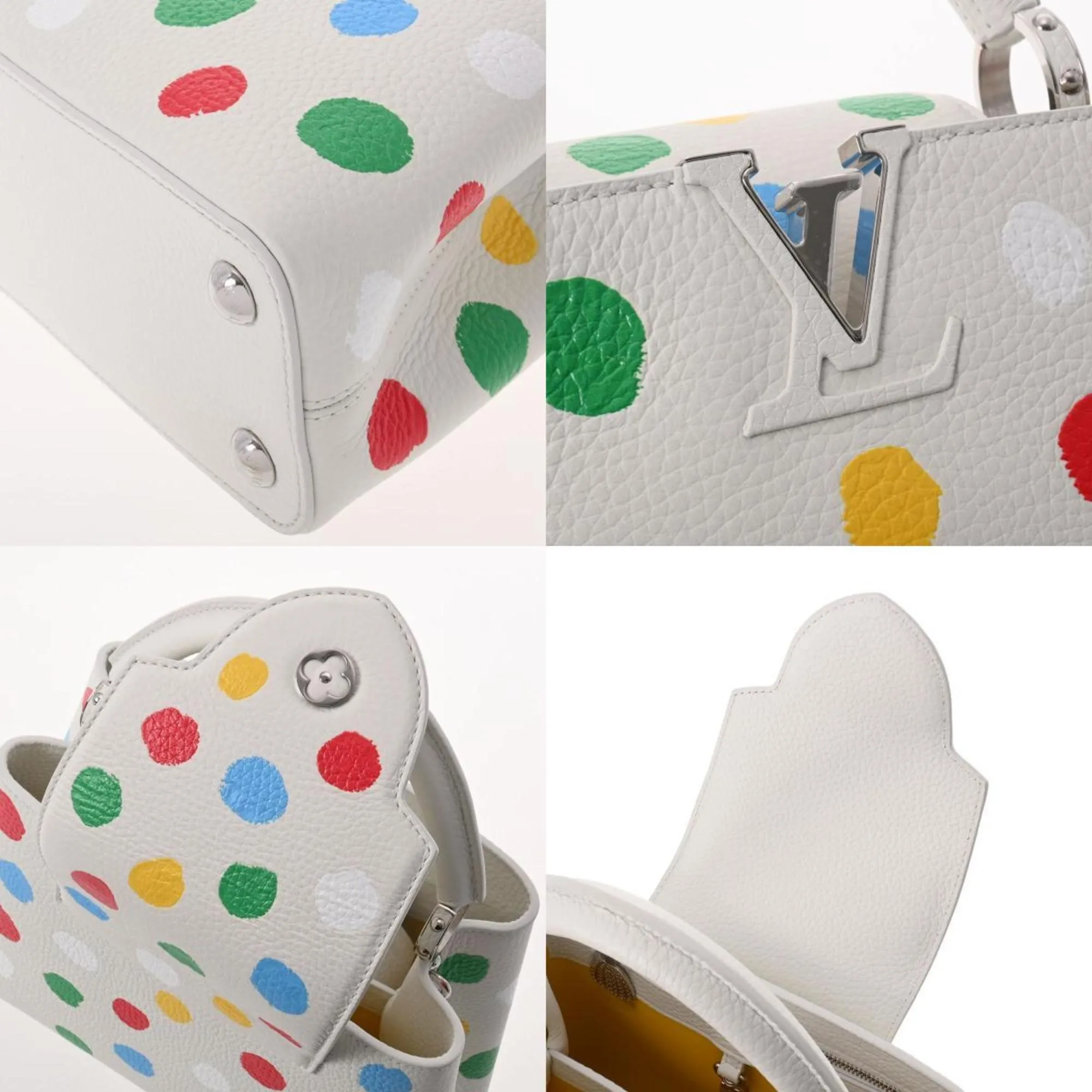 LOUIS VUITTON Capucines BB LV x YK Dot Paint White M21637 Ladies Taurillon Leather Handbag