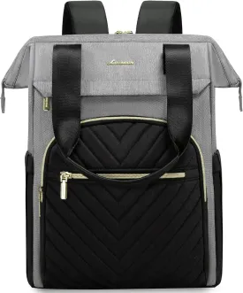 LOVEVOOK Laptop Backpack for Women, 15.6 Inch Work Laptop BagWaterproof Teacher Nurse Bag with USB Port, Fashion Travel Bag Business Computer Backpack Purse,Black-Grey
