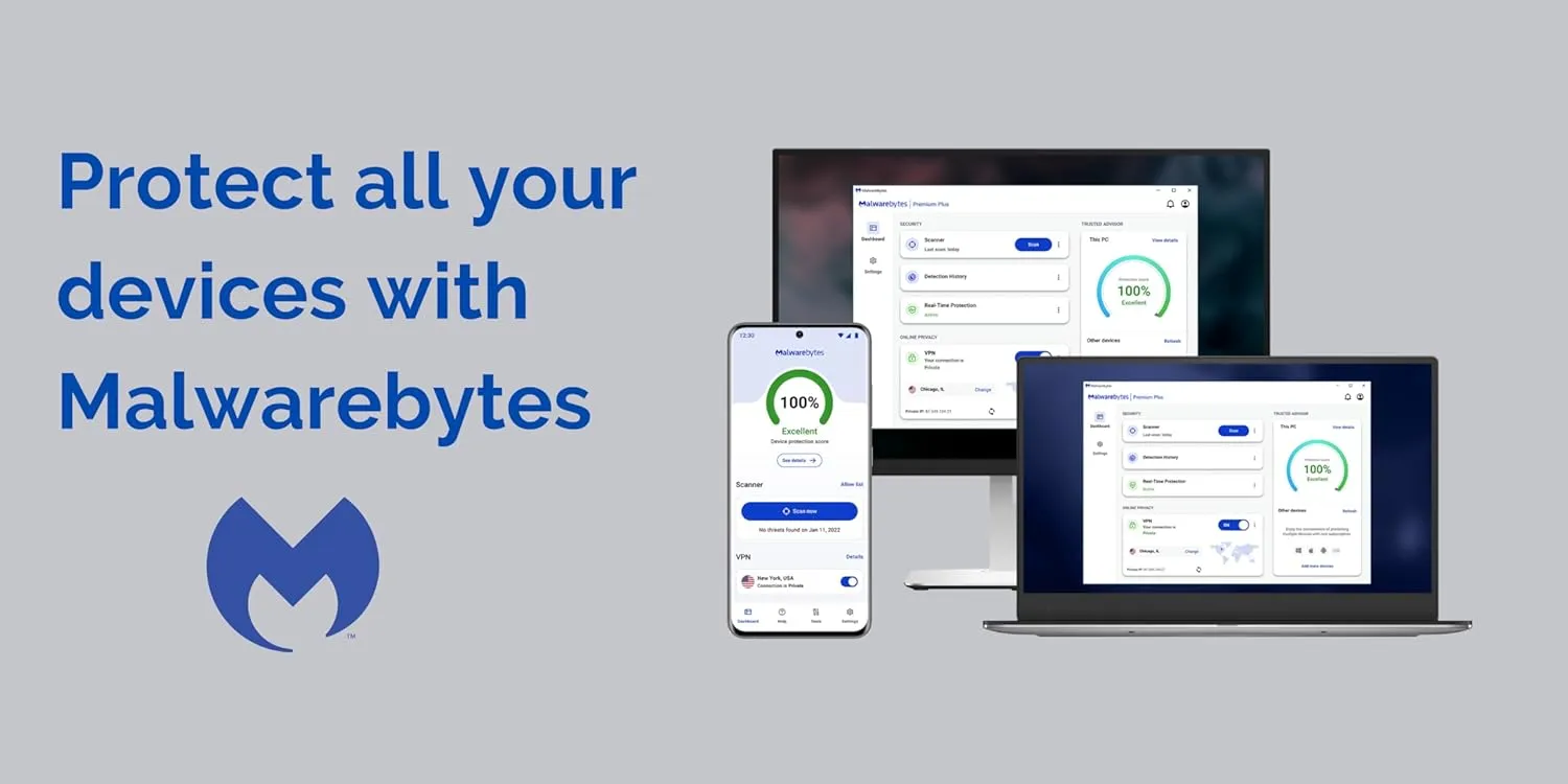 Malwarebytes Premium | Amazon Exclusive | 18 Months, 2 Devices | Windows, Mac OS, Android, Apple iOS, Chrome [Online Code]