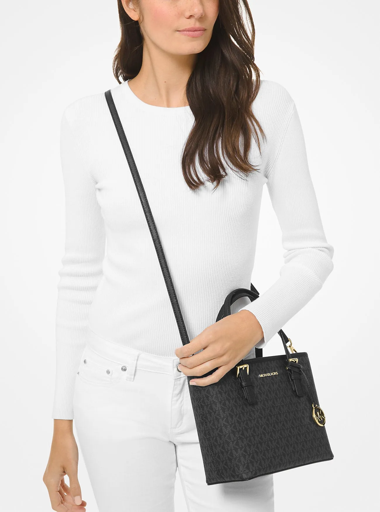 Michael Kors Extra Small Jet Set Travel Logo Top Zip Tote Bag, Black