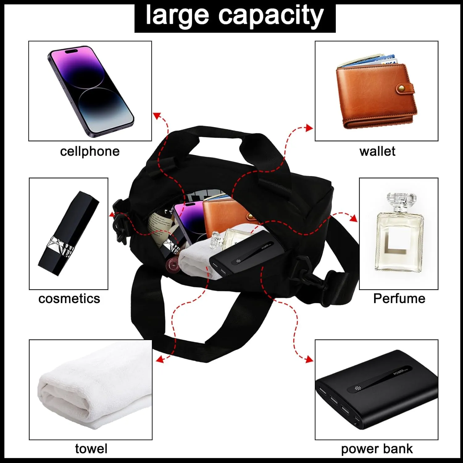 Mini Gym Bag Sport Bag Adjustable Small Duffle Bag Detachable Strap Gym Tote for Women Men Portable Fitness Shoulder Bag for Sports Travel (Black)