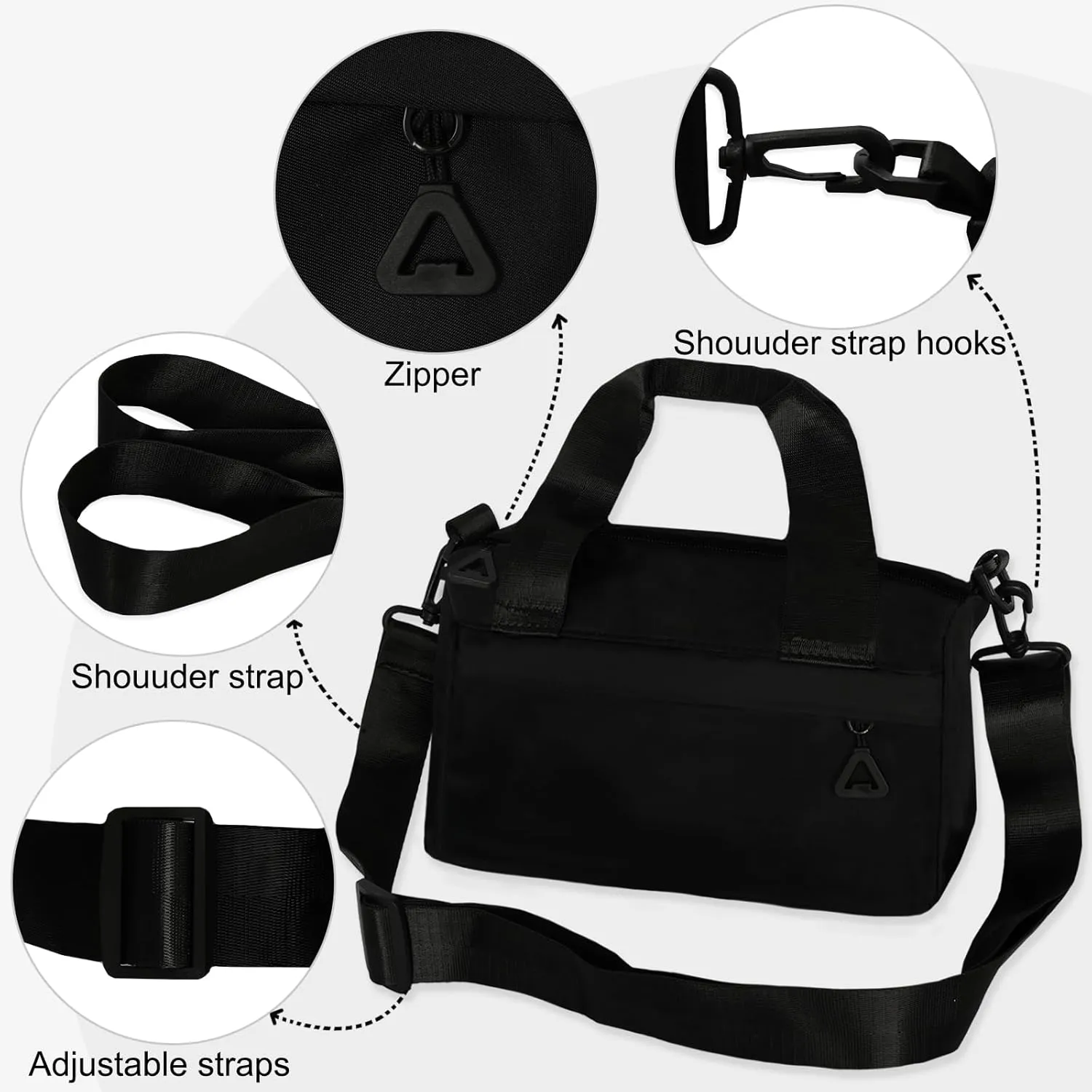 Mini Gym Bag Sport Bag Adjustable Small Duffle Bag Detachable Strap Gym Tote for Women Men Portable Fitness Shoulder Bag for Sports Travel (Black)