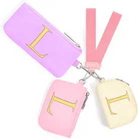 Mini Zip Around Keychain Wristlet Wallets for Women and Girls: Three Coin Purses with 2 Straps - Best Gifts for Birthdays, Christmas, Wedding Parties, Valentine's Day, New Yea (L, Purle&Pink&Cream)