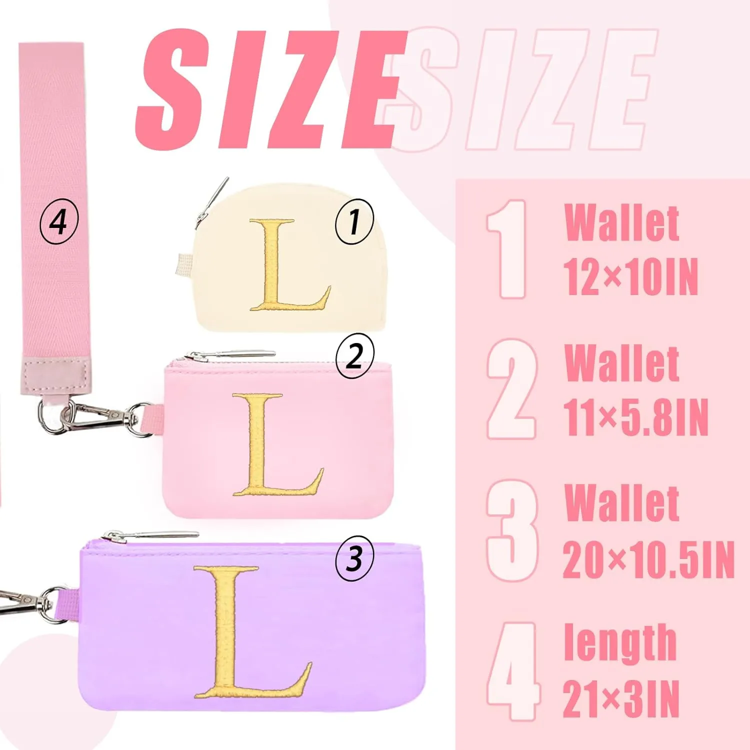 Mini Zip Around Keychain Wristlet Wallets for Women and Girls: Three Coin Purses with 2 Straps - Best Gifts for Birthdays, Christmas, Wedding Parties, Valentine's Day, New Yea (L, Purle&Pink&Cream)