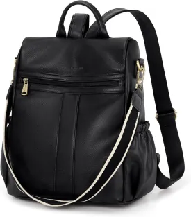 Missnine Backpack Purse for Women, PU Leather Anti-theft Backpack, Ladies Convertible Satchel Bags, Shoulder Bag for Travel, Work, Trip, Black