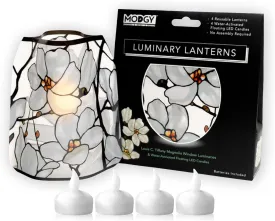 MODGY Luminary Lanterns 4-Pack - Floating LED Candles with Batteries Included - Luminaries are Great for Weddings, Parties, Patios & Celebrations of All Kinds (Louis C. Tiffany Magnolia Window)
