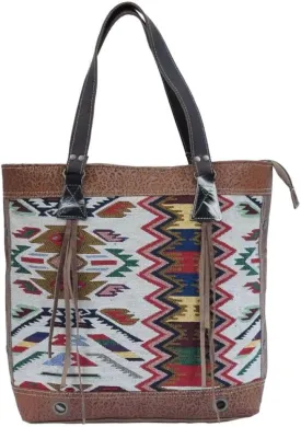 Moss Tote Bag - Handcrafted in India, Cotton Fabric & Leather, Upcycled Canvas, Zippered Closure, Perfect for Work, Beach, Laptop, Boho Style, Shoulder Bag, Women's Tote Bags, Brown