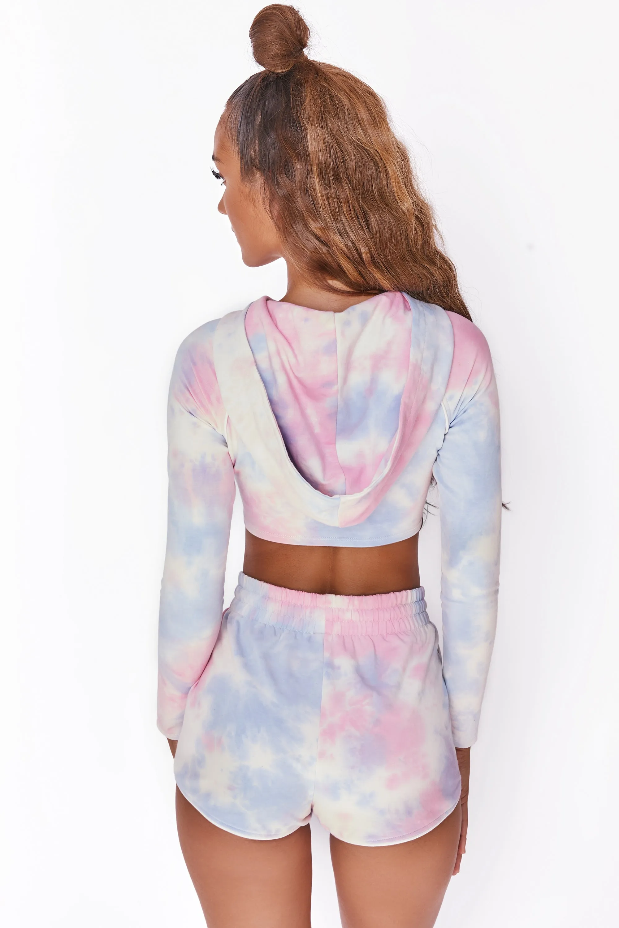 New Goals Cropped Ruched Hoodie in Tie Dye