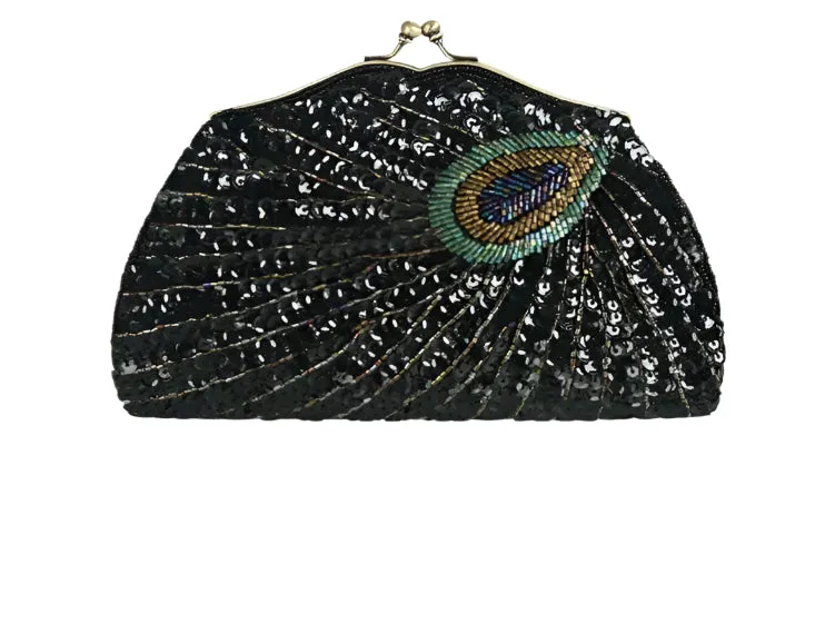 New Retro Beaded Sequined Women's Evening Clutch Bag: Peacock Cheongsam Luxury Designer Handbags, Clutch Purses, Crossbody Handbags