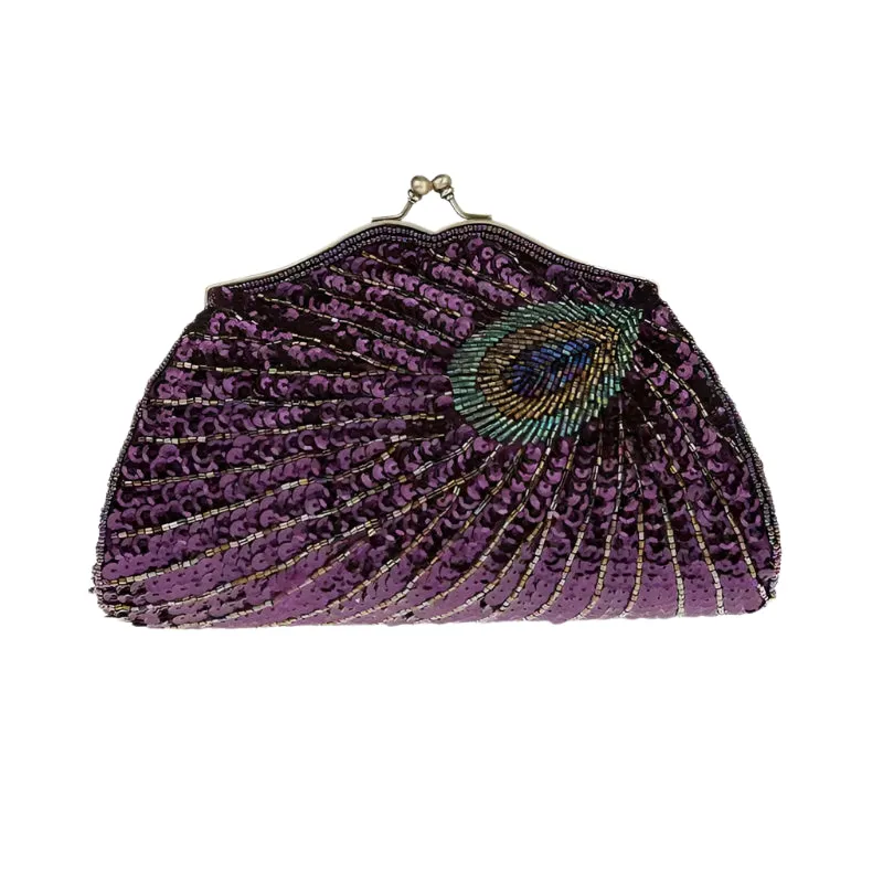 New Retro Beaded Sequined Women's Evening Clutch Bag: Peacock Cheongsam Luxury Designer Handbags, Clutch Purses, Crossbody Handbags
