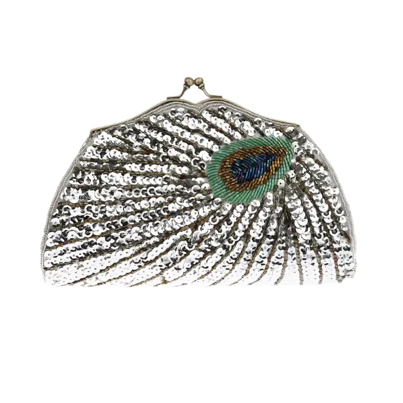 New Retro Beaded Sequined Women's Evening Clutch Bag: Peacock Cheongsam Luxury Designer Handbags, Clutch Purses, Crossbody Handbags
