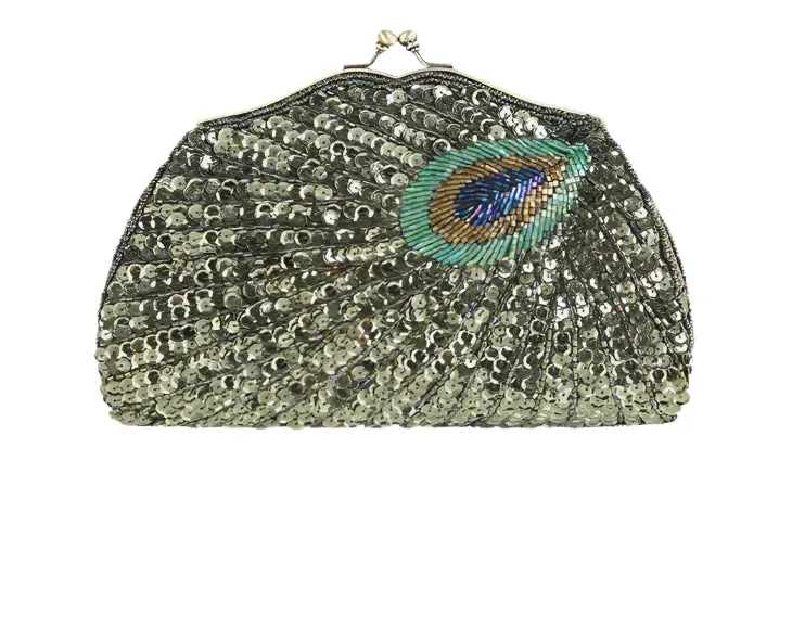New Retro Beaded Sequined Women's Evening Clutch Bag: Peacock Cheongsam Luxury Designer Handbags, Clutch Purses, Crossbody Handbags