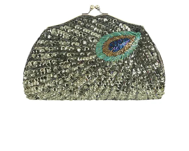 New Retro Beaded Sequined Women's Evening Clutch Bag: Peacock Cheongsam Luxury Designer Handbags, Clutch Purses, Crossbody Handbags