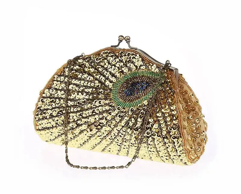 New Retro Beaded Sequined Women's Evening Clutch Bag: Peacock Cheongsam Luxury Designer Handbags, Clutch Purses, Crossbody Handbags