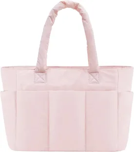 Puffer Tote Bag, Work Bags for Women with Laptop Compartment, Travel Tote with Luggage Sleeve, Quilted Bag for School