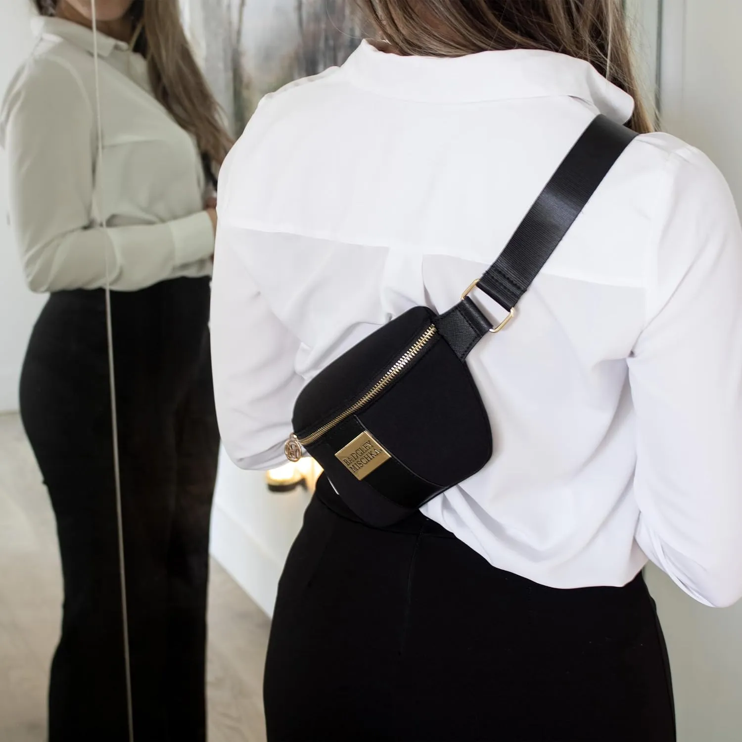Sage Neoprene and Vegan Leather Belt Bag | Fanny Pack | Sling (Black | Weekender Bundle)