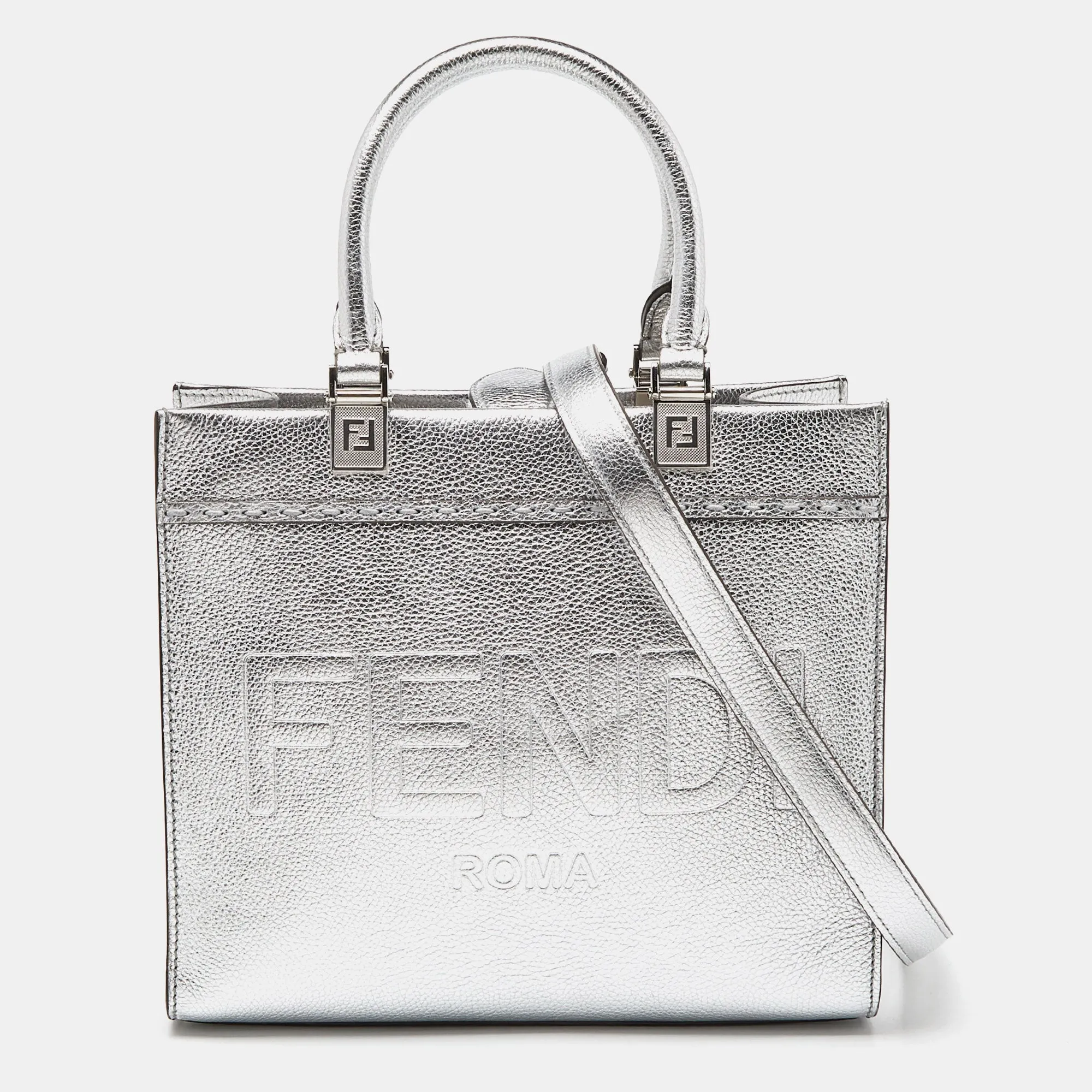Silver Laminated Leather Small Sunshine Tote