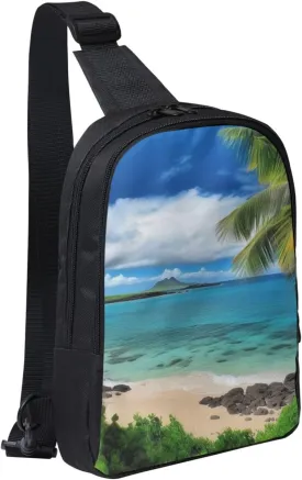 Sling Bag for Women Men Crossbody Bag Fashion Waist Bag Tropical Palm Tree Hawaii Beach Chest Bag Adjustable Fanny Pack
