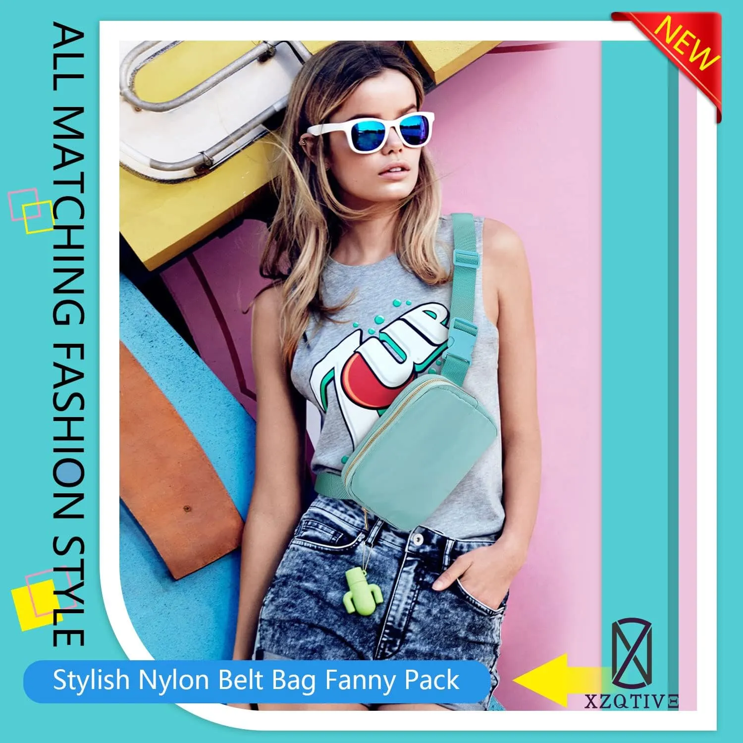 Small Nylon Belt Bag for Women Men Fanny Pack Crossbody Adjustable Strap Sling Chest Bag Bum Hip Waist Bag,light blue