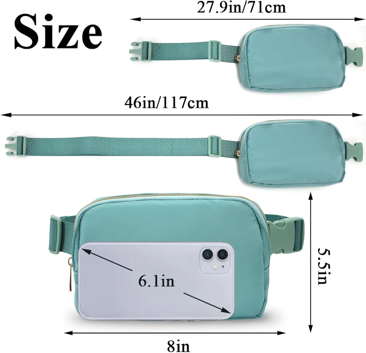 Small Nylon Belt Bag for Women Men Fanny Pack Crossbody Adjustable Strap Sling Chest Bag Bum Hip Waist Bag,light blue