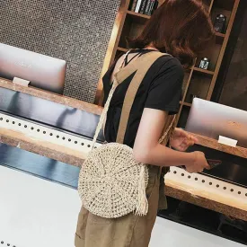 Straw Crossbody Shoulder Bag Beach Tassels Crochet Messenger Handbag Purse For Women Girls