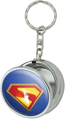 Superman 2025 Movie Take Me Home Shield Portable Travel Size Pocket Purse Ashtray Keychain with Cigarette Holder