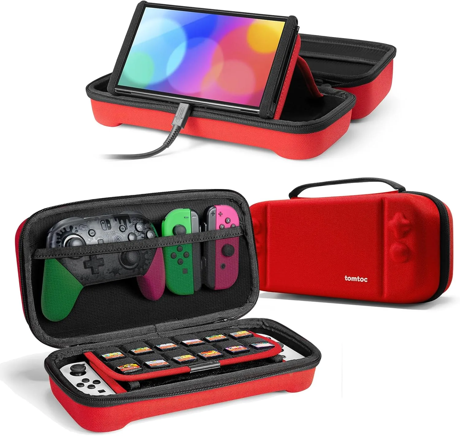 tomtoc Carrying Case for Nintendo Switch/OLED Model, Large Travel Switch Bag with Pocket for Pro Controller, Joy con Grip or AC Adapter, Protective Portable Carry Shell with 24 Game Cartridges