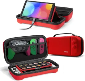 tomtoc Carrying Case for Nintendo Switch/OLED Model, Large Travel Switch Bag with Pocket for Pro Controller, Joy con Grip or AC Adapter, Protective Portable Carry Shell with 24 Game Cartridges