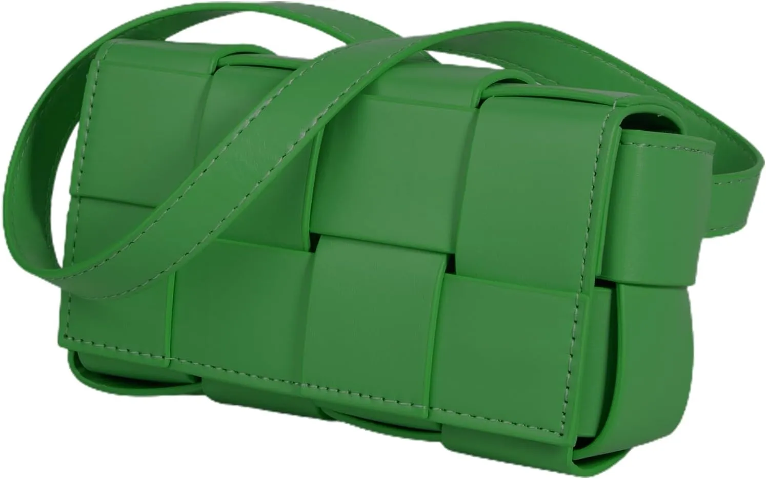 VIRVAR Mini Belt Bag with Women's PU Leather Woven Small Fanny Pack, Woven Small Square Bag 7.3 * 4 * 2.6 Inch (Green)