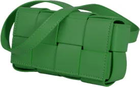 VIRVAR Mini Belt Bag with Women's PU Leather Woven Small Fanny Pack, Woven Small Square Bag 7.3 * 4 * 2.6 Inch (Green)