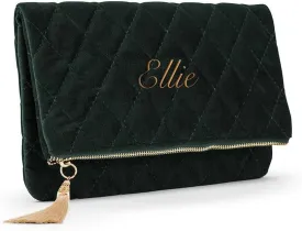 WEDDINGSTAR Custom Embroidered Fold Over Velvet Clutch - Emerald Green