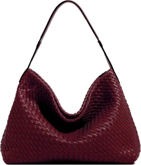 Women Boston Bag Woven Tote Vegan Leather Handbags Female Satchel Messenger Bag Fashion Shoulder Crossbody Bag Casual Hobo
