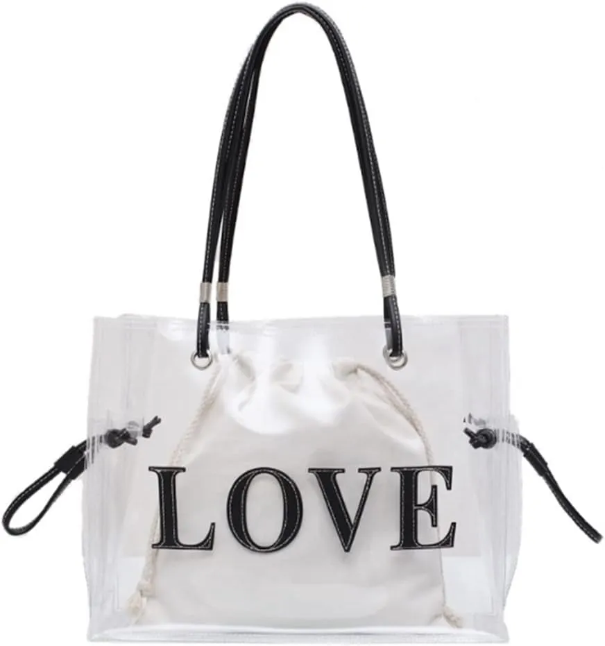 Women Clear Jelly Tote Bag Large Capacity Shoulder Bags Letters Purse