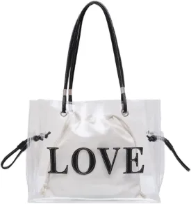 Women Clear Jelly Tote Bag Large Capacity Shoulder Bags Letters Purse