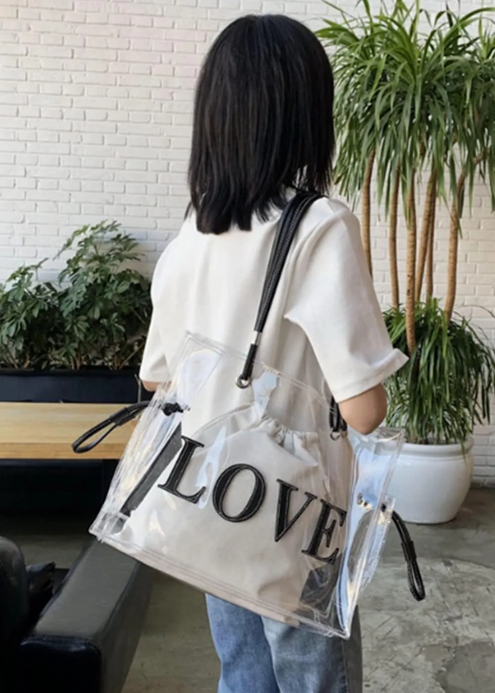 Women Clear Jelly Tote Bag Large Capacity Shoulder Bags Letters Purse