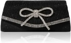 Women Evening Handbags Sparkly Bow Clutch Purse Wedding Glitter Rhinestone Party Prom Purse Dressy Clutch Bags