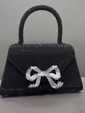 Women's Bling Fashion Bow Diamond Clutch Tote Handbags 2023 Crystal Handle Pink Evening Bag Ladies Wedding Bridal Clutch Purse